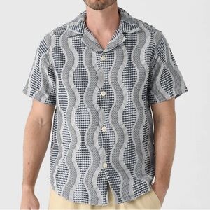 NWT OAS resort collar waffle knit button down blue gray shirt sz Lg